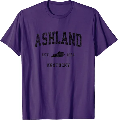 Vista 77 de Ashland Kentucky KY Vintage Sports Design Camiseta de impresión negra Asfalto