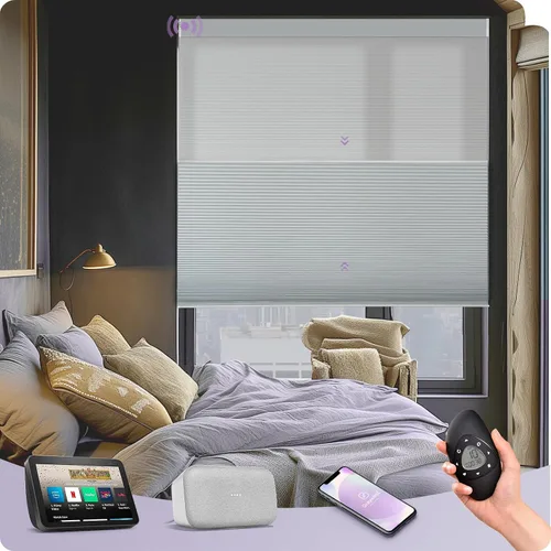 Vista 11 de Graywind Persianas celulares motorizadas con control remoto, persianas inteligentes de panal compatibles con Alexa y Google Home, oscurecimiento