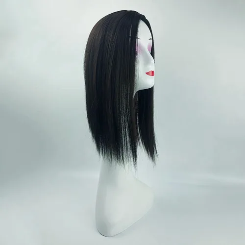 Vista 3 de YYDS Parte izquierda, de seda, lacio, con clip, mezcla natural, Snythetic, Topper para mujeres que pierden cabello (1b# negro)