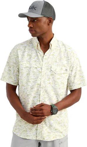 Vista 25 de HUK Men's Tide Point Kc Scott Original Artwork Short Sleeve Shirt, Fishing Button Down Negro