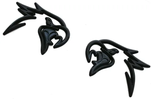 Vista 3 de Par de emblemas de repuesto HELLHAWK personalizados para puerta de guardabarros Trackhawk, insignia 3D, cabeza estilo Hellcat (negro brillante)