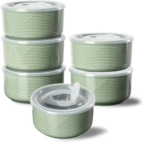 Vista 18 de Recipiente de cerámica con tapa: recipiente de almacenamiento de alimentos apto para microondas de 20 onzas para sopa, ensalada, cereales, sobras