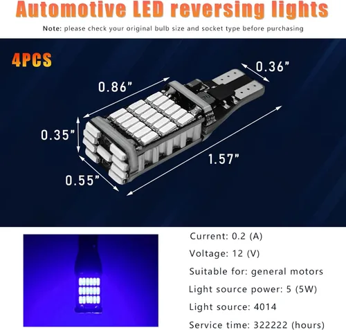 Vista 2 de 4 piezas de luces LED de reversa, 6500K de super brillo, 45SMD-4014 chipsets para bombilla de señal de giro, luces LED T15 de freno, de parada