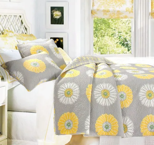 Vista 2 de [Girasoles blancos y amarillos] Juego de edredón de microfibra de poliéster hipoalergénico de 2 piezas, ropa de cama para dormitorio