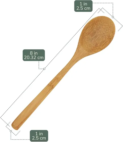 Vista 2 de BambooMN Cuchara de cena reutilizable de bambú sólido de 8 pulgadas, cubiertos de comedor, utensilios de cocina, 10 piezas