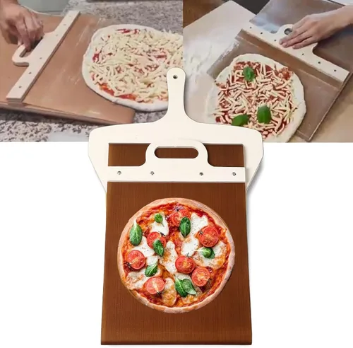 Vista 5 de Vikye Pala deslizante para pizza, pala de pizza con mango ligero, pala de madera, espátula de pala de agarre cómodo para hornear pizza casera cocina