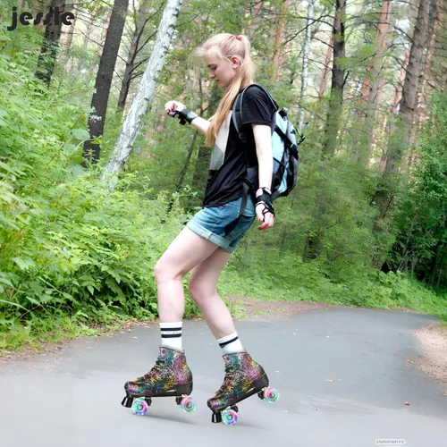 Vista 4 de jessie Patines de ruedas para exteriores para mujeres y adultos, con ruedas iluminadas, patines quad negros para hombres, jóvenes, niños y niñas