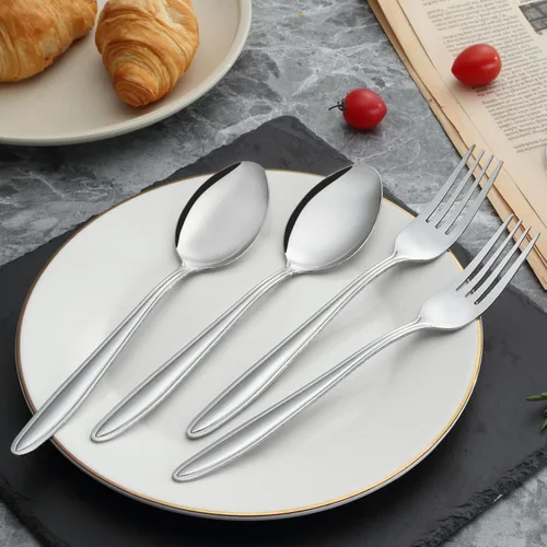 Vista 5 de Unokit Juego de cubiertos de tenedores y cucharas, 24 piezas de cubiertos de acero inoxidable de grado alimenticio para el hogar, cocina