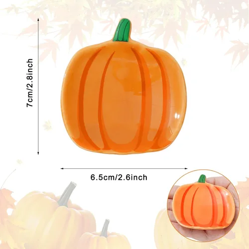 Vista 2 de Whaline 4 piezas de soporte para cucharas de cerámica de calabaza, platos de salsa de calabaza Shpaed, plato de café de Acción de Gracias, plato