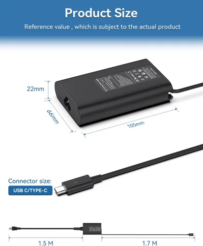 Vista 3 de Syfrufo - Cargador para portátil USB-C de 65 W para Dell Inspiron 14/16 Serie 2 en 1