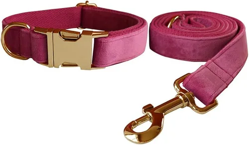 Vista 14 de Love Dream Juego de collar y correa de terciopelo para perro, suave y cómodo, correa ajustable y collar con hebilla de metal resistente para perros