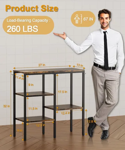 Vista 5 de Soporte de horno microondas de 4 niveles, estación de café ajustable para electrodomésticos pequeños, estante para panadería con 4 ganchos y 7