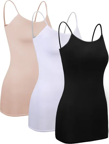 Vista 2 de WILLBOND - 3 camisetas sin mangas básicas y largas para mujer, con tiras ajustables