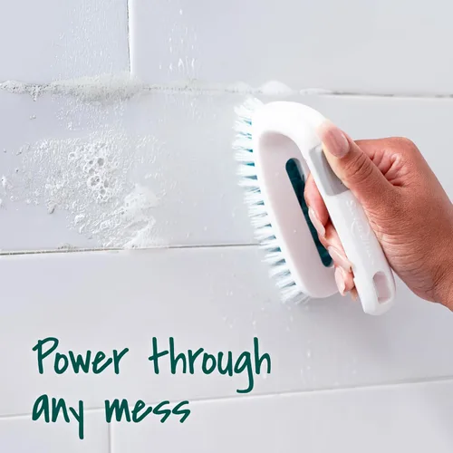 Vista 6 de Scotch-Brite Cepillo multiusos: cerdas duraderas para suelos de azulejos, paredes, puertas de ducha, bañeras y accesorios de baño, mango ergonómico