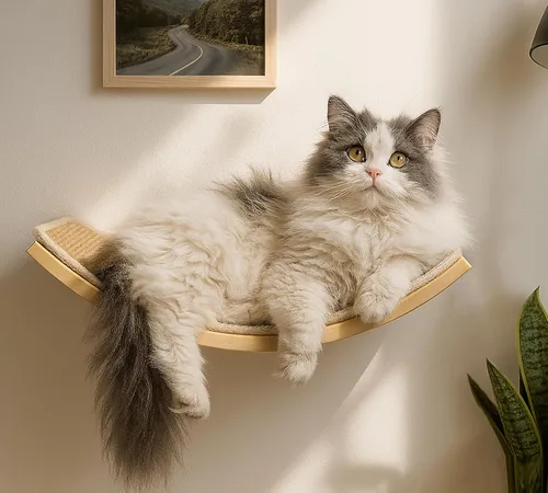 Vista 10 de Estante de Pared para Gatos con Percha de Ventana, Cama Hamaca para Gatos con Almohadilla para Rascar, Estante para Gatos para Trepar, Dormir