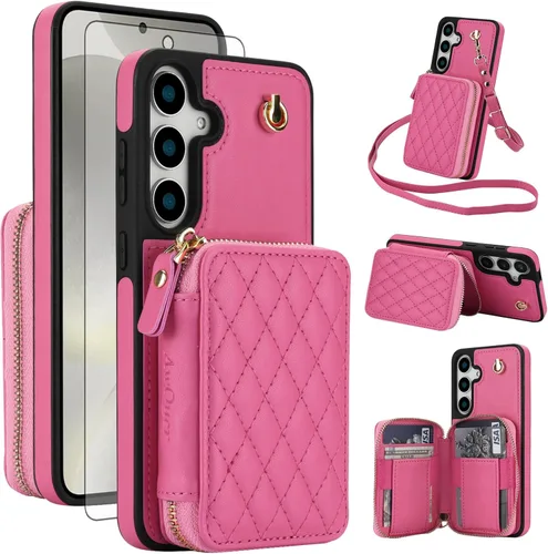 Vista 12 de Asuwish Funda de teléfono para Samsung Galaxy S25 5G Wallet Cell Cover con protector de pantalla de vidrio templado, correa cruzada de muñeca