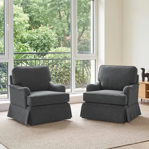 Vista 48 de Silla decorativa giratoria con otomana de almacenamiento, gris a rayas