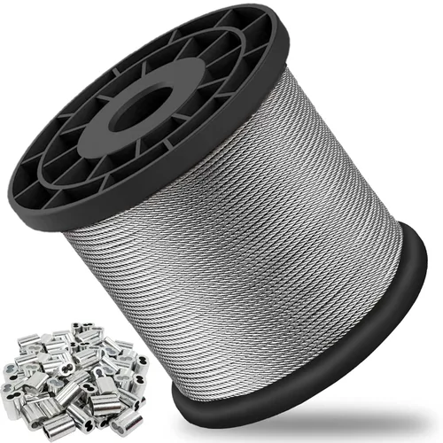 Vista 9 de Cable de alambre de 1/16 de pulgada, cable de acero inoxidable 304 de 100 pies con 50 fundas de engarzado, grado aeronáutico, hebra de 7x7