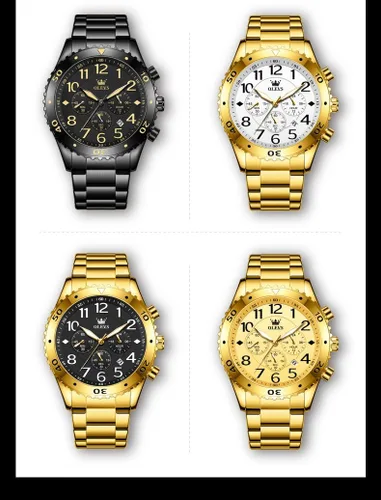 Vista 9 de OLEVS Relojes para hombre, cronógrafo, vestido de lujo, fase lunar, cuarzo, acero inoxidable, impermeable, luminoso, calendario de negocios, reloj