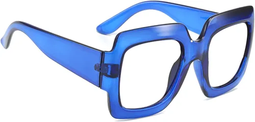 Vista 4 de Lentes de lectura para mujer, marco elegante, diseño cuadrado de gran tamaño, lentes de lectura para mujer Azul