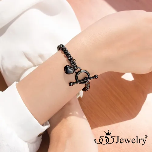 Vista 2 de 555Jewelry Pulsera de acero inoxidable con cadena de eslabones y corazón para mujeres y niñas