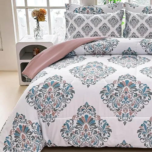 Vista 11 de lasoftan Juego de edredón floral Queen con sábanas, ropa de cama vintage de lujo de 7 piezas, ropa de cama de microfibra suave en una bolsa, juego