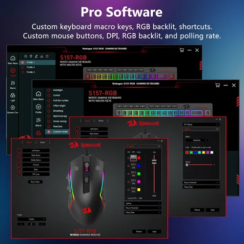 Vista 8 de Redragon Combo de teclado y mouse para juegos con cable S157