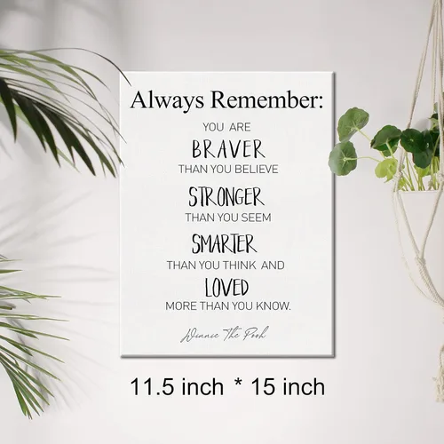 Vista 2 de Lienzo decorativo para pared, inspirador motivacional You Are Braver Than You Believe, impresión en lienzo positivo para guardería, oficina, sala