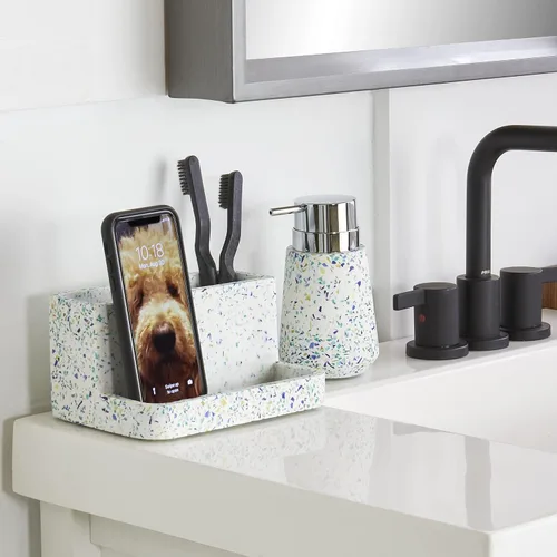Vista 8 de SKL Home by Saturday Knight Ltd. - Soporte para cepillos de dientes de terrazo moteado, multicolor