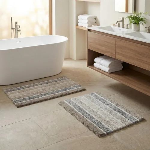 Vista 10 de Alfombra de baño diferente Alfombra de baño absorbente suave de algodón antideslizante para baño, alfombra costera neutra lavable