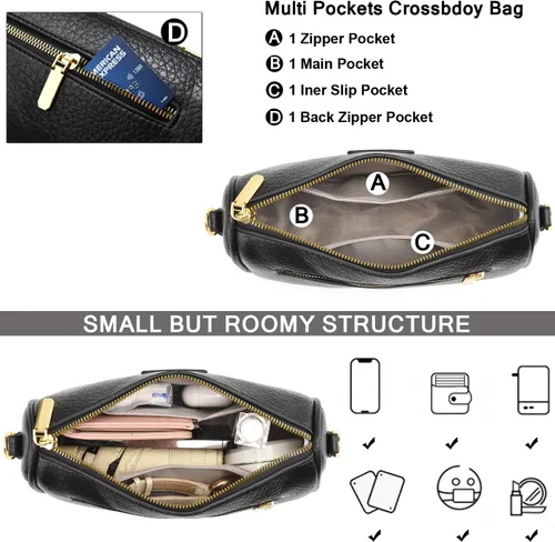 Vista 4 de Bolso cruzado pequeño para mujer, con correa ancha, diseño moderno, bolso cruzado y bolso con cremallera superior