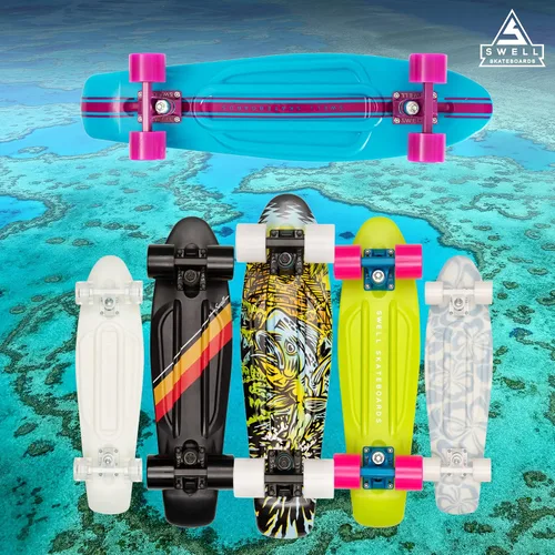 Vista 2 de Swell Skateboards Monopatín completo retro de plástico de 22 pulgadas y 28 pulgadas para principiantes, niños, niñas, jóvenes, adolescentes, adultos