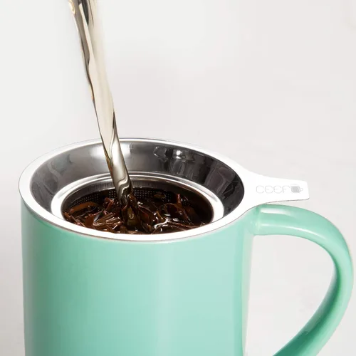Vista 3 de CEEFU Taza de Té de Porcelana con Infusor y Tapa, Tetera con Filtro y Posavasos, Taza de Té de Hojas Sueltas Infusor Preparador, 16 OZ para Verde