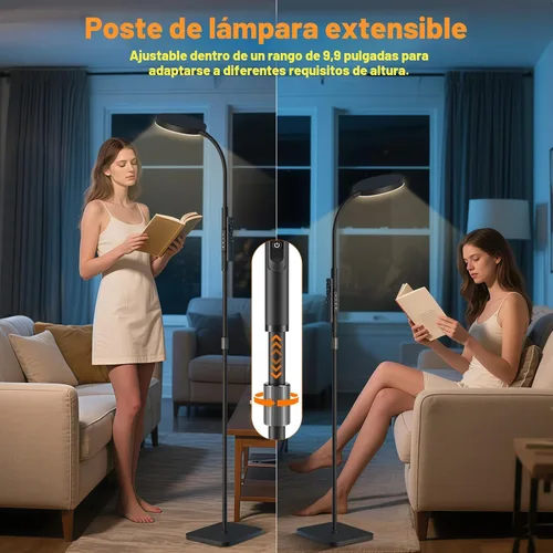 Vista 2 de PACOVY Lámpara de Pie, Lámparas de Pie de Altura Ajustable para Sala de Estar Dormitorio, 120 LED Súper Brillante Lámpara de Pie con Control Remoto