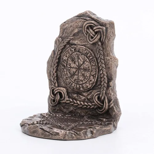 Vista 2 de Veronese Design Portavelas Viking Vegvisir Runestone de 5 3/4 pulgadas de alto con acabado de bronce