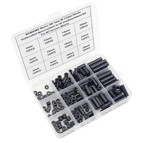 Vista 3 de Espaciadores roscados no roscados de plástico métrico DE 7 mm DI 3.2 mm (de 2 mm a 30 mm) Kit de surtido para tornillos M3;Espaciadores