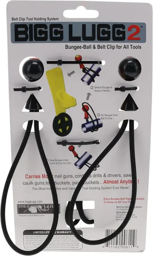Vista 3 de Bigg Lugg BL2-3BM - Sistema de soporte para herramientas con clip para cinturón con 3 cuerdas elásticas de bola, paquete de 2 Secure Tool Carrying