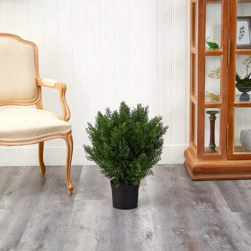 Vista 5 de Nearly Natural Arbusto artificial de cedro de 2 pies (interior/exterior) Textured Adjustable Branches, Maintenance-Free, Black Nursery Pot