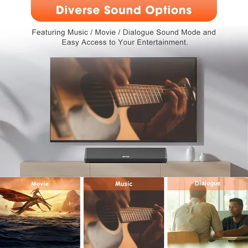 Vista 3 de Barras de Sonido Bestisan para TV, Barra de Sonido Pequeña de 16'/50W para TV, Barra de Sonido con Profundidades de Sonido Mejoradas/DSP/Bass+/3EQ