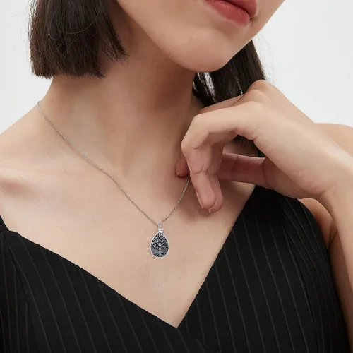 Vista 83 de Collar con colgante de urna de cenizas de cremación y árbol de la vida para mujer, plata de ley US1