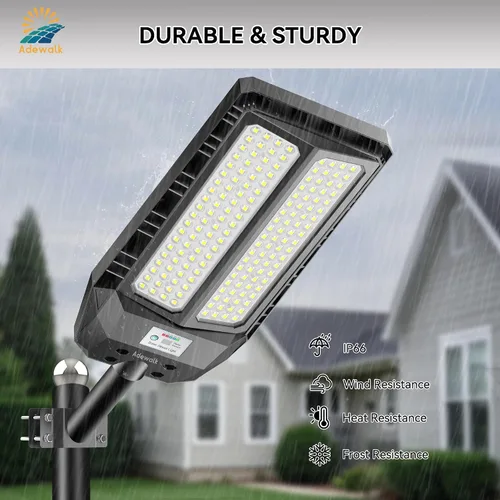 Vista 6 de 6000 W de luces solares para exteriores resistentes al agua, luz de calle solar del atardecer al amanecer de 7000 K, sensor de movimiento