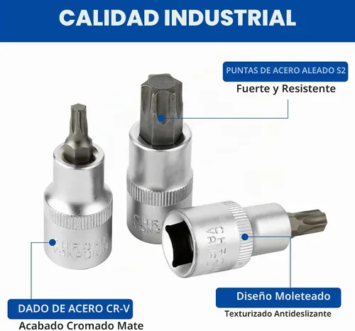 Vista 3 de DAKCOS Juego de llaves para vasos hexagonales Torx, transmisión de 1/2 pulgada, 6 piezas de juego de llaves de estrella, T30 - T60, bit de acero