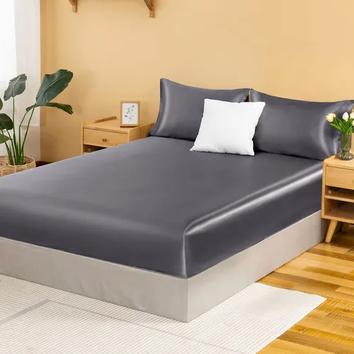 Vista 9 de NSGZ Sábana Bajera Ajustable de Satén Twin, Sábana Bajera Sedosa Individual Solamente, Sábanas de Cama Inferiores Suaves de Bolsillo Profundo, Sin