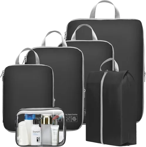 Vista 16 de Cambond - Cubos de compresión para viajes de mujer - Bolsas de viaje expandibles, organizadores de equipaje, esenciales de viaje, cubos de 01 Sandía