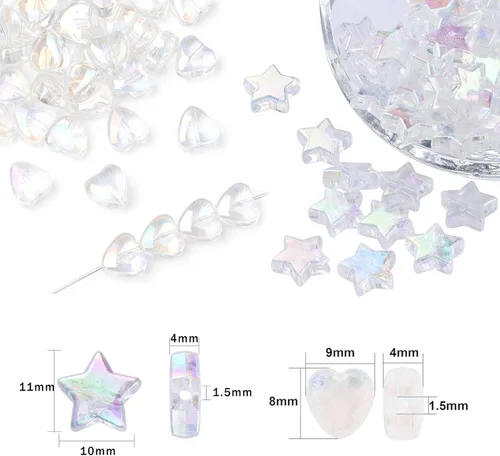 Vista 3 de 400 cuentas de corazón de acrílico AB para hacer joyas, bonitas cuentas para collares, cuentas espaciadoras estéticas únicas, abalorios a granel