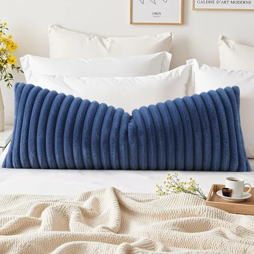 Vista 15 de decorUhome Fundas de almohada de piel sintética, juego de 2, decorativas, afelpadas, suaves, afelpadas, a rayas, parte posterior de terciopelo