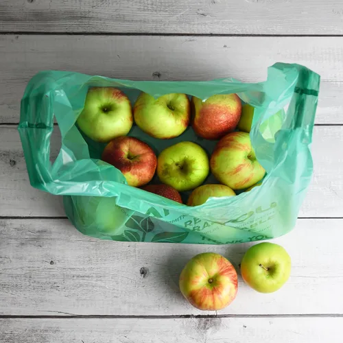 Vista 3 de KitchenDine Bolsas de plástico ecológicas verdes – 100 bolsas de compras biodegradables – Thank You – Bolsa de transporte de 22 x 12 pulgadas (100)