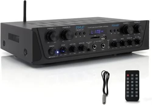 Vista 9 de Pyle - Amplificador de karaoke inalámbrico Bluetooth – 6 canales de 750 W de potencia, receptor estéreo, amplificador de audio para el hogar