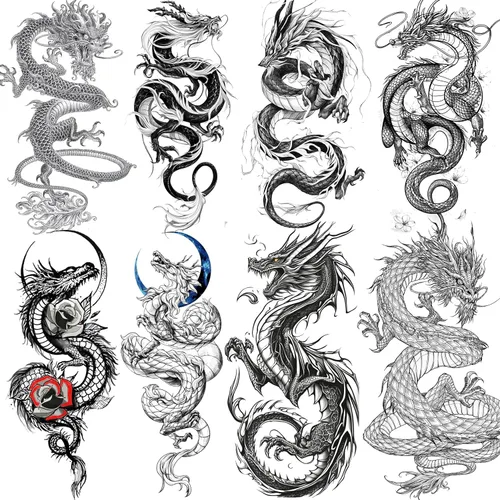 Vista 11 de 49 hojas de tatuajes temporales tribales negros para mujeres, hombres, adultos, brazo, cuerpo, de larga duración, lobo maorí, tigre, león, guerrero