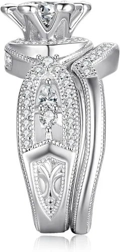 Vista 6 de JewelryPalace Anillo de compromiso con circonita cúbica chapada en oro de 14 quilates para mujer anillo de compromiso de plata de ley 925 anillos